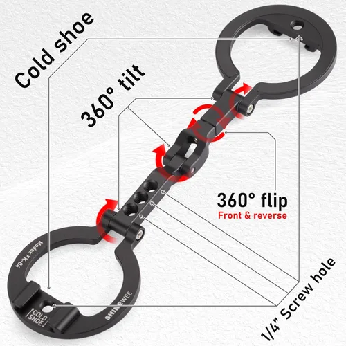 Miniatura 5 de Soporte de teléfono de doble anillo magnético – Soporte plegable de aluminio CNC de rotación de 360°, tornillo de 1/4 pulgadas, interfaz de zapata