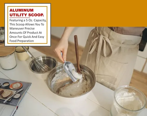 Miniatura 3 de Cuchara de aluminio fundido, 5 onzas, fondo redondo, pequeña cuchara de hielo para uso multiusos, con mango de ranura para dedos