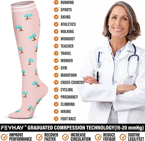 Miniatura 20 de FEYHAY Calcetines de compresión de cobre (5 pares) de 15-20 mmHg, la circulación es la mejor atlética y diaria para hombres y mujeres, correr