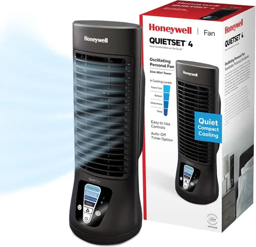 Honeywell QuietSet - Ventilador de mesa personal, ventilador de escritorio personal oscilante con funcionamiento silencioso, 4 niveles de potencia y