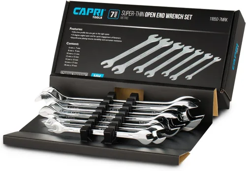 Miniatura 7 de Capri Tools - Juego de llaves de extremo abierto súper finas con estante para llaves, métricas, 6 a 28 mm, 12 piezas