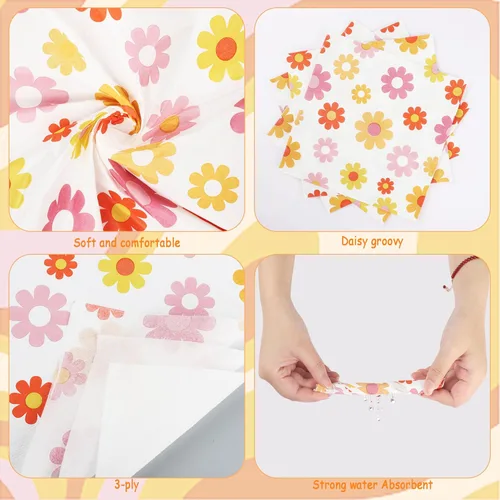 Miniatura 3 de 120 servilletas de papel con margaritas Groovy Daisy Boho Servilletas de cena desechables con flores decorativas para fiestas de baby shower