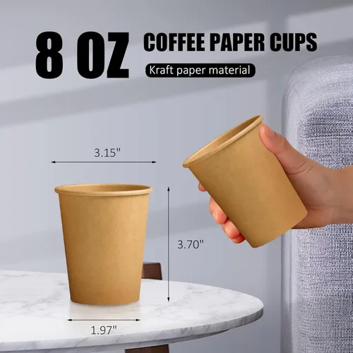 Miniatura 2 de Clawsoff Paquete de 400 vasos de papel de 8 onzas, vasos de café de papel kraft desechables, vasos de papel sin blanquear para fiestas de bebidas