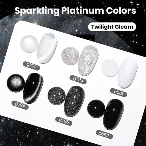 Miniatura 2 de Beetles - Juego de esmaltes de gel blanco y negro, 6 colores plateados, ojo de gato, purpurina brillante con imán, arte de uñas UV LED, hogar, salón