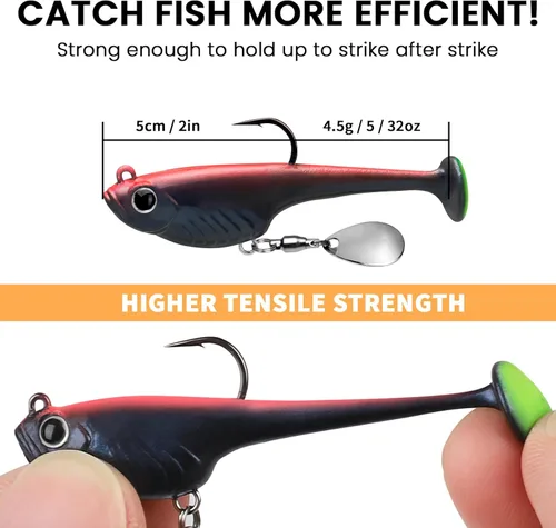 Miniatura 6 de TRUSCEND Duramax Pre-Rigged Fishing Lures with BKK Jig Hooks, 10X Tear-Resistant TPE Soft Swimbaits for Bass Striper Trout Crappie Walleye Grouper