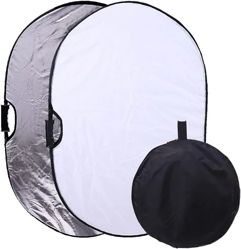 Reflector portátil de fotografía plateado y blanco, reflector ovalado plegable 2 en 1 de 23 x 35 pulgadas/23.6x35.4 in, reflector de luz multidisco