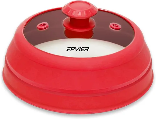 Miniatura 14 de FPVIER Cubierta plegable para salpicaduras de microondas - Tapa ventilada de silicona y vidrio con mango de fácil agarre, se ajusta a platos