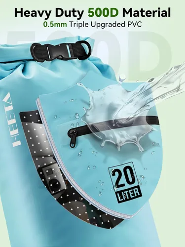 Miniatura 4 de HEETA - Bolsa impermeable con bolsillo frontal con cremallera para mujeres y hombres, 5 L/10 L/20 L/30 L/40 L, mochila de almacenamiento seca y Azul