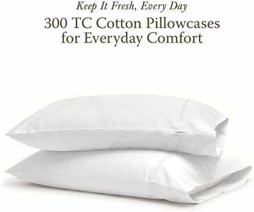 Miniatura 2 de Threadmill Fundas de almohada tamaño estándar, juego de 2 - 100% algodón puro de 300 hilos, tejido de satén, color blanco, ultra suaves y cómodas
