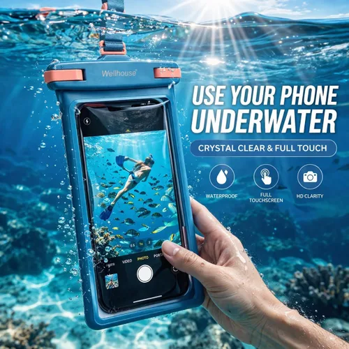 Miniatura 3 de wellhouse Funda impermeable para teléfono, funda impermeable para iPhone 16 15 14 13 12 Pro Max XS Samsung, bolsa seca para celular IPX8 3D, 1
