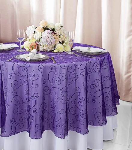 Miniatura 6 de Manteles de organza bordados redondos de 90 pulgadas, manteles de organza para bodas, fiestas, banquetes, eventos, color verde manzana