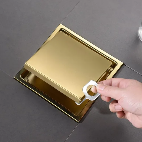 Miniatura 3 de Desagüe de ducha cuadrado dorado cepillado de 6 pulgadas, con cubierta de rejilla extraíble, forma oculta, acero inoxidable SUS304 Negro mate