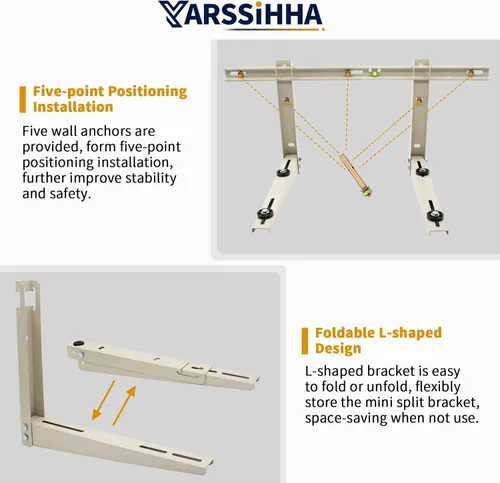 Miniatura 5 de Yarssihha Mini soporte de montaje en pared dividido para bombas de calor universales de aire acondicionado sin conductos de 7000-24000 BTU, soporte