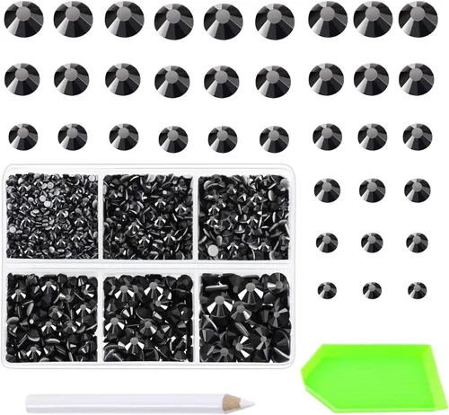 Miniatura 13 de AD Beads 4500 diamantes de imitación termoadhesivos con parte trasera plana, 6 tamaños (0.079-0.236 in), gemas de cristal redondas con pinzas