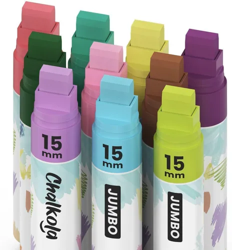 Chalkola Marcadores de ventana – 10 bolígrafos de tiza de colores vintage – Punta 3 en 1, punta jumbo de 0.591 in – Marcadores de tiza líquida para