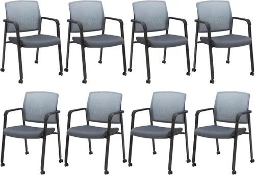 Miniatura 25 de CLATINA Sillas de oficina apilables para recepción de invitados con brazo, silla de sala de espera con respaldo de malla con asiento de tela Negro