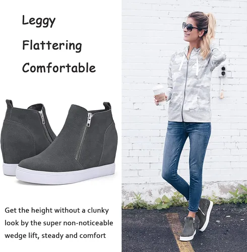 Miniatura 3 de Athlefit - Zapatos deportivos de cuña de plataforma para mujer, con tacón oculto, botines de cuña oculta