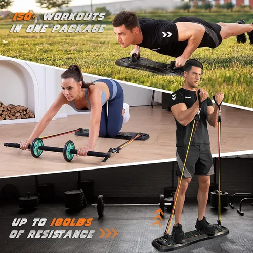 Miniatura 4 de LALAHIGH Push Up Board,36 in 1 Home Gym Equipment with Ab Roller Wheel & Resistance Bands, Portable Foldable Workout Board for Full Body Strength