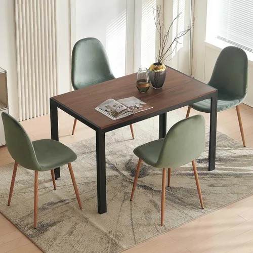 Miniatura 3 de Homedot Juego de mesa de cocina de 5 piezas para 4, mesa de comedor MDF de 47 pulgadas con grano de madera de nogal, 4 sillas tapizadas, silla