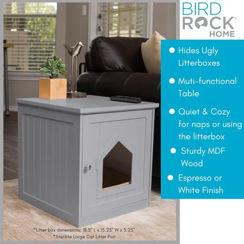 Miniatura 8 de BIRDROCK HOME Casa decorativa para gatos y mesa auxiliar Mesita de noche gris Caja de interior para mascotas Recinto para caja de arena Caja