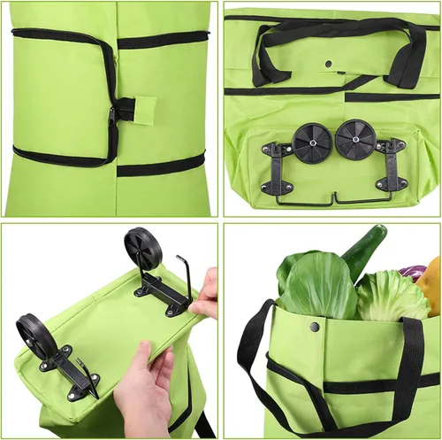 Miniatura 7 de Carrito de compras plegable 2 en 1 2023, bolsa de compras plegable portátil con ruedas, bolsa de compras ligera impermeable con ruedas, bolsa de Azul