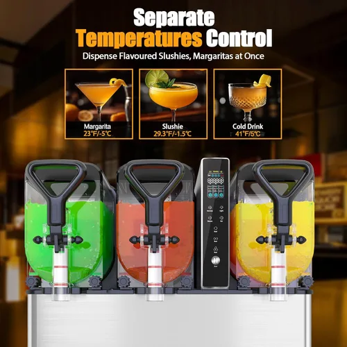 Miniatura 3 de Máquina comercial para granizar, 1.05 galones x 3 tanques, máquina de margarita congelada con luces LED para fiesta de cumpleaños de negocios