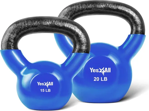 Miniatura 25 de Yes4All - Juego de pesas rusas recubiertas de vinilo, set combinado para entrenamiento corporal completo, fuerza de agarre, flexiones y ejercicios