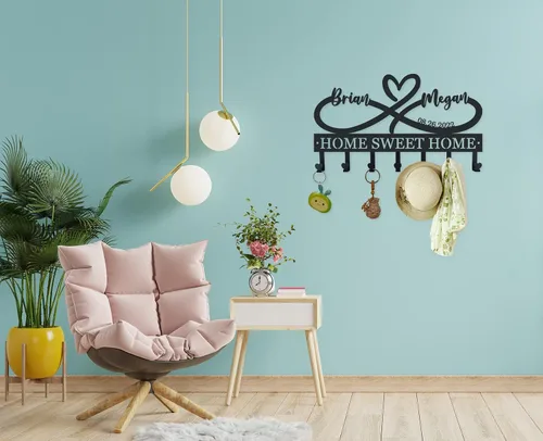 Miniatura 7 de Ganchos para llaves de corazón infinito de metal personalizados, estante para llaves con nombre personalizado, soporte para llaves de montaje