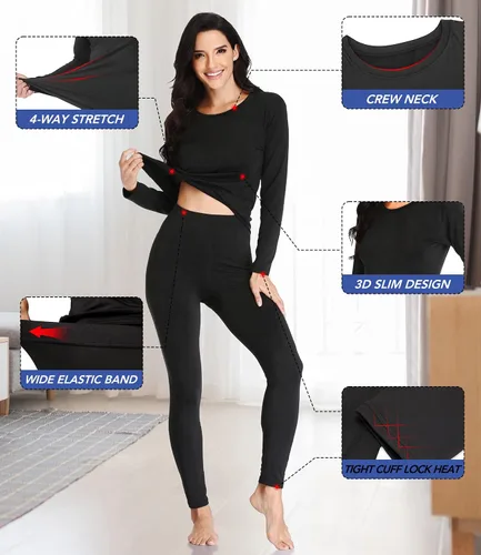 Miniatura 3 de Conjunto de ropa interior térmica para mujer con forro polar ligero y ultrasuave, conjunto de John largo, capa base de esquí