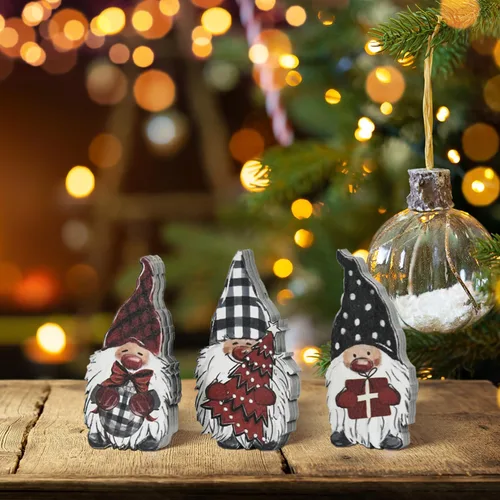 Miniatura 5 de Smile - 3 carteles de Navidad con bloques de madera, gnomos, regalos de gnomos, bandeja escalonada, para estante de mesa del hogar.