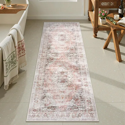 Miniatura 54 de Uphome Tapete de baño color naranja, estilo bohemio y envejecido, tapete de baño pequeño de terciopelo súper acogedor, antideslizante, lavable a
