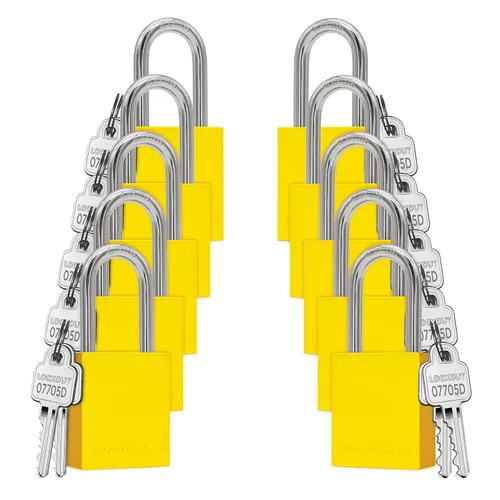 Miniatura 14 de TRADESAFE Juego de cerraduras de bloqueo y etiquetado – 10 cerraduras de aluminio azul, candados de bloqueo con llave igual, 2 llaves por candado