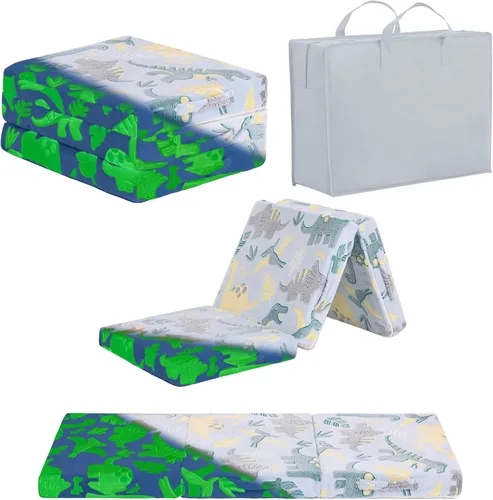 Miniatura 19 de Colchón plegable para niños, lavable para niños pequeños, tapete triple plegable para siesta para dormir, guardería, sofá cama con bolsa