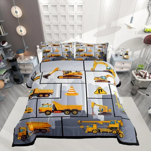 Miniatura 19 de Juego de edredón de caricaturas de autos para adolescentes, juego de ropa de cama de transporte urbano, ropa de cama para decoración del hogar