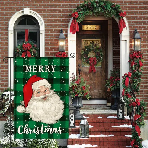Miniatura 2 de AVOIN colorlife Bandera de jardín de Papá Noel de Navidad de 12 x 18 pulgadas de doble cara, bandera decorativa de invierno de cuadros de búfalo