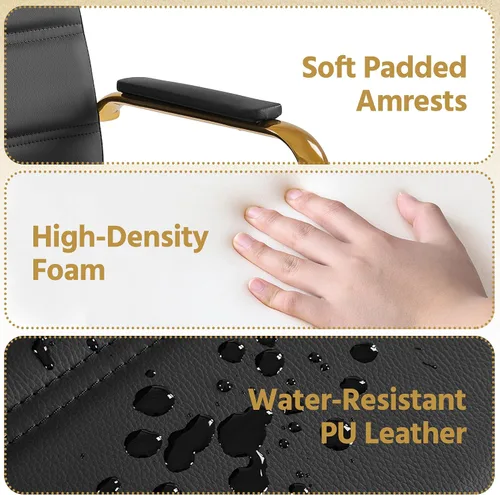 Miniatura 8 de Yaheetech Silla de Oficina de Respaldo Medio de Cuero PU Silla de Escritorio Ejecutiva Ajustable con Soporte Lumbar Patas Doradas Asiento Negro