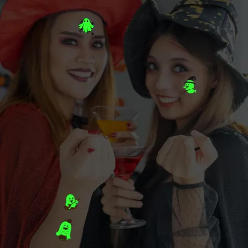 Miniatura 5 de 60 piezas de tatuajes temporales de Halloween que brillan en la oscuridad para niños, calcomanías luminosas de fantasma, monstruo para niños