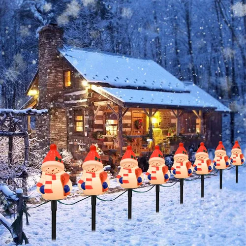 GOOTHY 2 juegos de luces de camino de Navidad de muñeco de nieve, 7 pies C7 para exteriores con 8 estacas de muñeco de nieve, decoraciones de