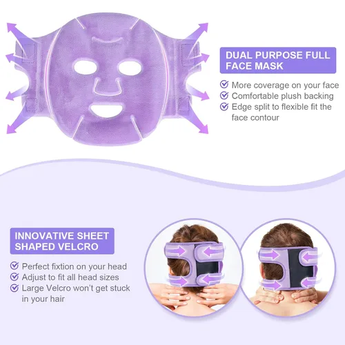 Miniatura 3 de Atsuwell Juego de mascarillas faciales de hielo refrescante para ojeras e hinchazón, 6 paquetes fríos de gel para cara, ojos, forro de felpa suave