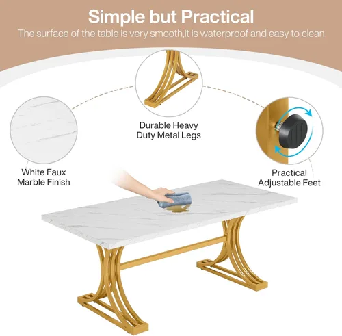 Miniatura 5 de Tribesigns Mesa de comedor rectangular de 63 pulgadas para 4 a 6, mesas de cocina modernas con elegantes patas de caballete de metal, mesas grandes