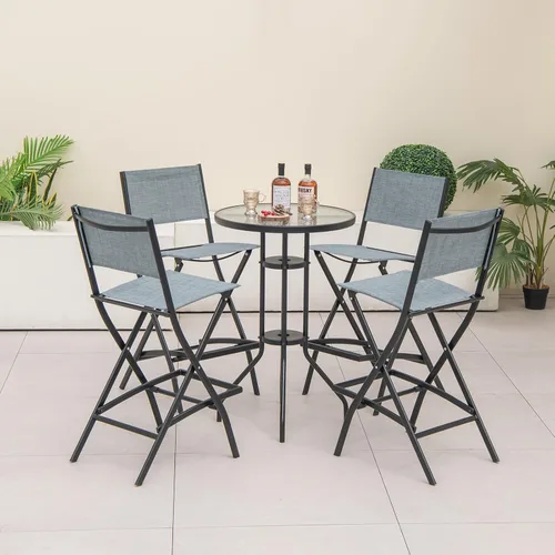 Miniatura 2 de Tangkula Juego de 4 taburetes de bar para exteriores, sillas de bar plegables de altura de mostrador con respaldo y reposapiés, sillas de comedor