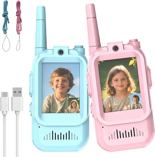 Walkie Talkies de video para niños, walkie talkies de video en tiempo real para niños, 2 unidades, pantalla IPS de 2.0 pulgadas y alcance de 1,312.3