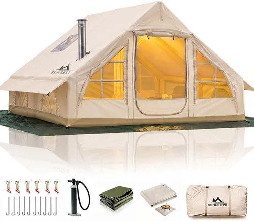 Tiendas inflables grandes para acampar Adut 4/6/8/10 personas, tienda de campaña inflable de 4 estaciones con lona impermeable y resistente al sol,
