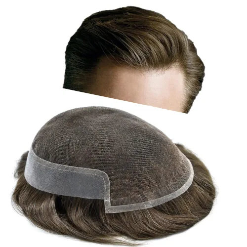 Miniatura 12 de Sistema de repuesto de cabello humano europeo con encaje frontal suizo para hombre, tupé para hombre, pieza de cabello, nudo blanqueado, línea #17