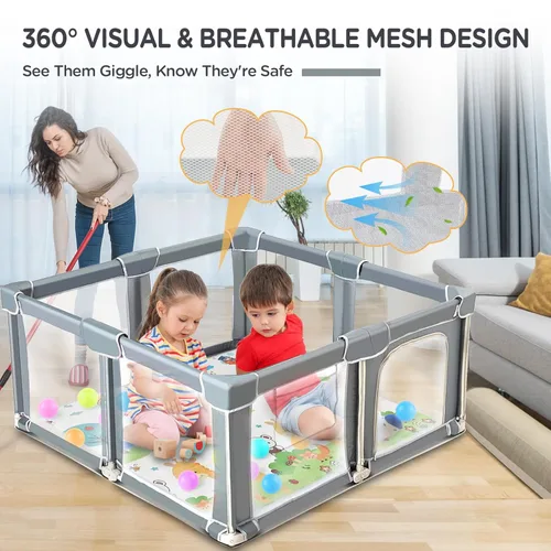 Miniatura 5 de CAPAKIDS Corralito plegable para bebés de 50 x 50 pulgadas con alfombra, listo para usar fuera de la caja para bebés y niños pequeños, patio