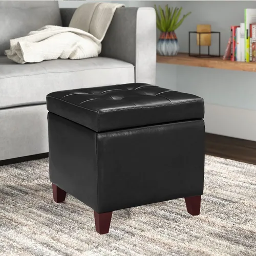 Miniatura 2 de Homebeez Taburete otomano de almacenamiento de piel sintética con tapa abatible (negro)