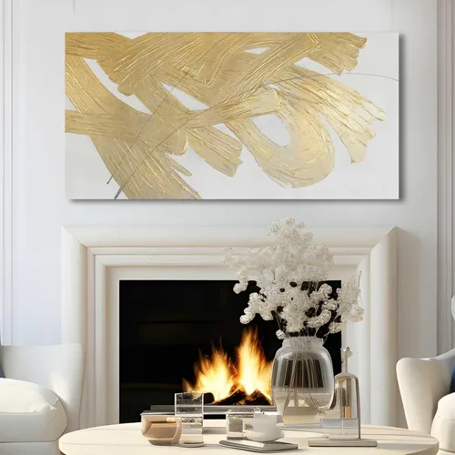 Miniatura 6 de Arte de pared abstracto dorado blanco y dorado pintura enmarcada moderna obra de arte con textura para sala de estar oficina comedor cuadros 24x48