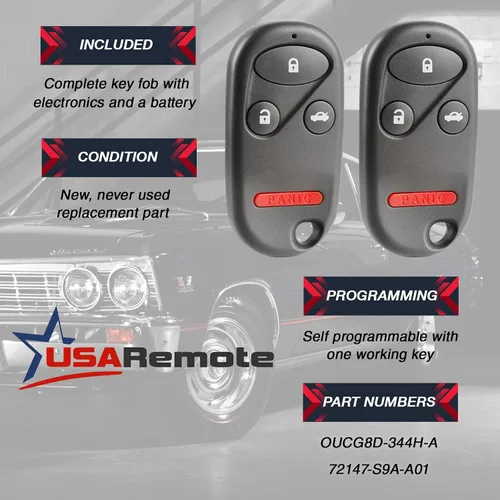 Miniatura 3 de Llavero compatible con Honda CR-V 2002 2003 2004 control remoto de entrada sin llave (OUCG8D-344H-A), juego de 2