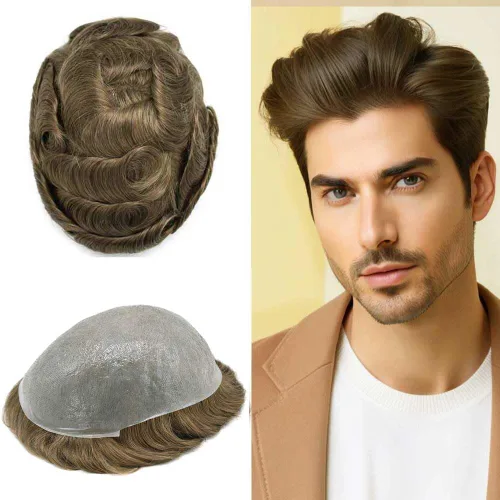 Miniatura 79 de Hombres Toupee Hair Thin Skin Men Human Hair Piece Men Toupee Cabello humano V-loop de aspecto natural Toupee Hombres Hairpiece Men Hair System