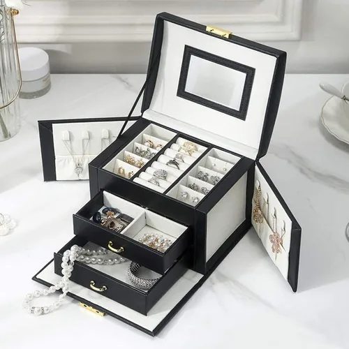 Miniatura 3 de VitaFeli Organizador de joyas de 3 capas Joyero 2 cajones menos espacio más capacidad con diferentes compartimentos de almacenamiento